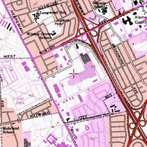 Topographic Map of Southland Mall Shopping Center, CA