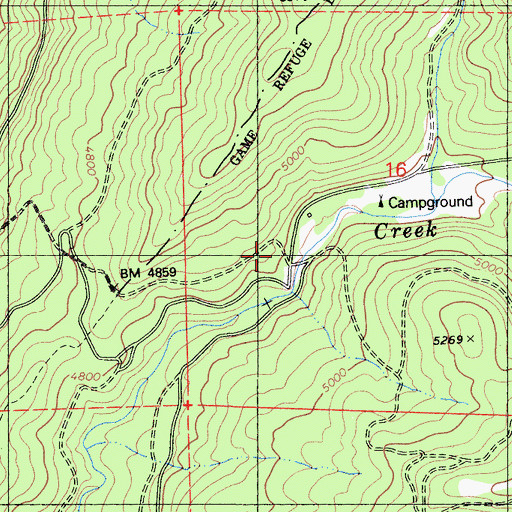 Topographic Map of Beaver Creek Camp (historical), CA