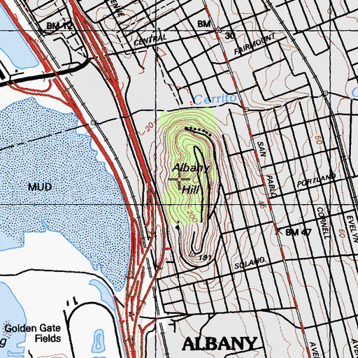 Topographic Map of Albany Hill Park, CA