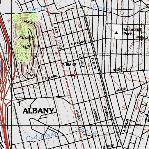 Topographic Map of Albany Post Office, CA