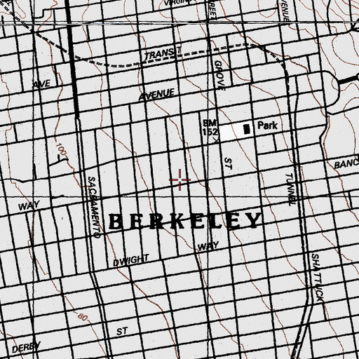 Topographic Map of Berkwood Hedge School, CA