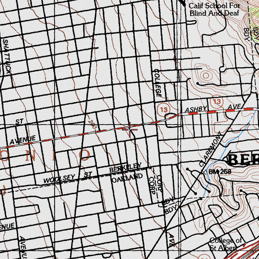 Topographic Map of Claremont Branch Berkeley Public Library, CA