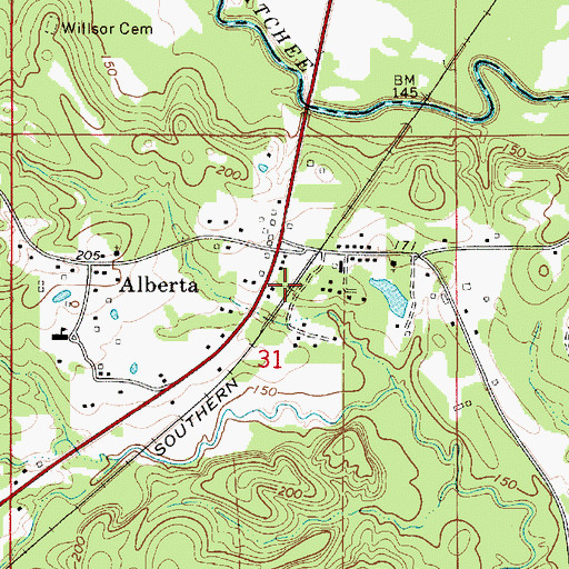 Topographic Map of Alberta Post Office, AL