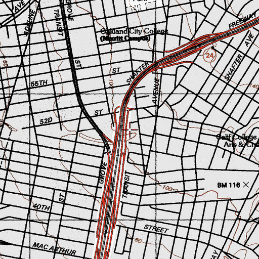 Topographic Map of North Oakland Post Office, CA