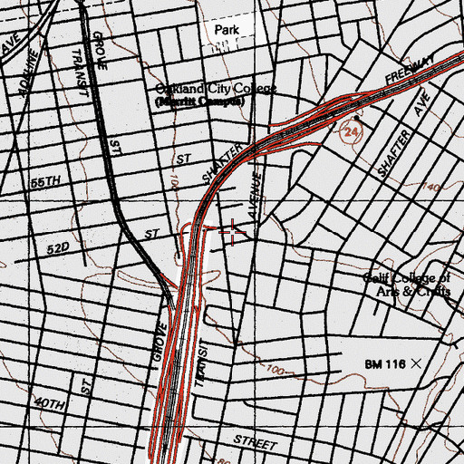 Topographic Map of Temescal Branch Oakland Public Library, CA