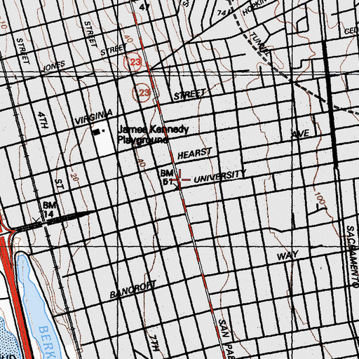 Topographic Map of West Branch Berkeley Public Library, CA