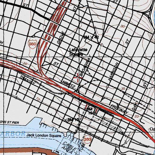 Topographic Map of Asian Branch Oakland Public Library, CA