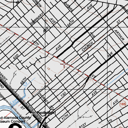 Topographic Map of Martin Luther King Junior Branch Oakland Public Library, CA