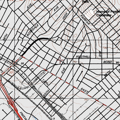 Topographic Map of Melrose Branch Oakland Public Library, CA