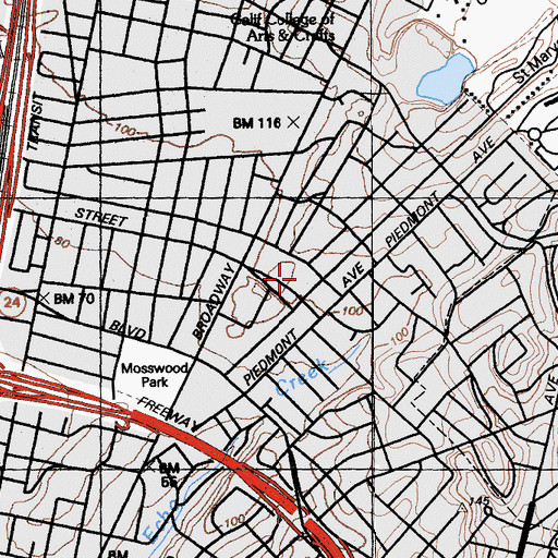 Topographic Map of Piedmont Post Office, CA