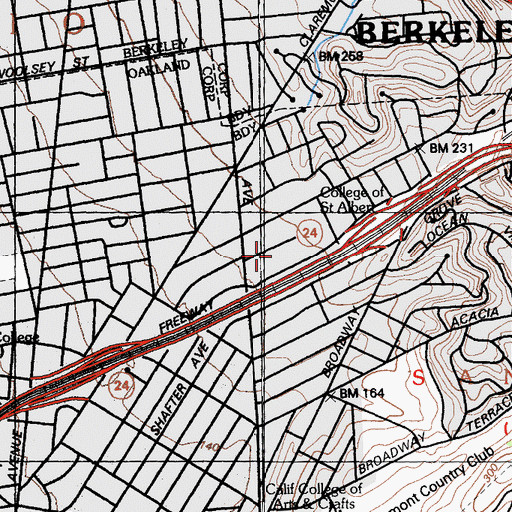 Topographic Map of Rockbridge Branch Oakland Public Library, CA