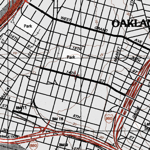 Topographic Map of West Oakland Branch Oakland Public Library, CA