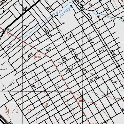 Topographic Map of Eightyfifth Avenue Mini Park, CA
