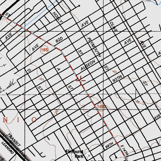 Topographic Map of Elmhurst Branch Oakland Public Library, CA
