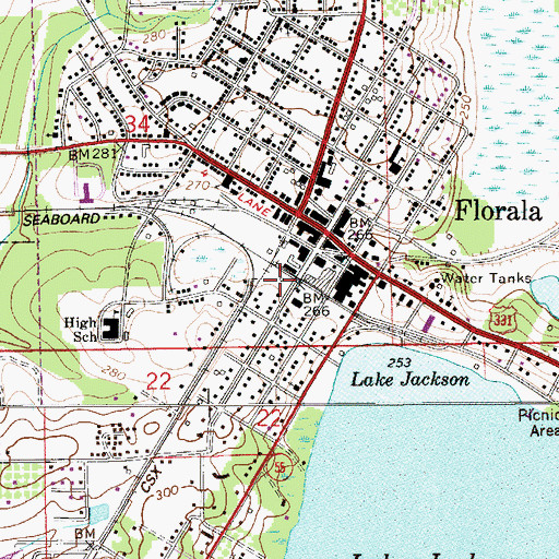 Topographic Map of Florala Post Office, AL