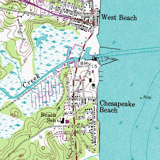 Topographic Map of Chesapeake Beach Post Office, MD