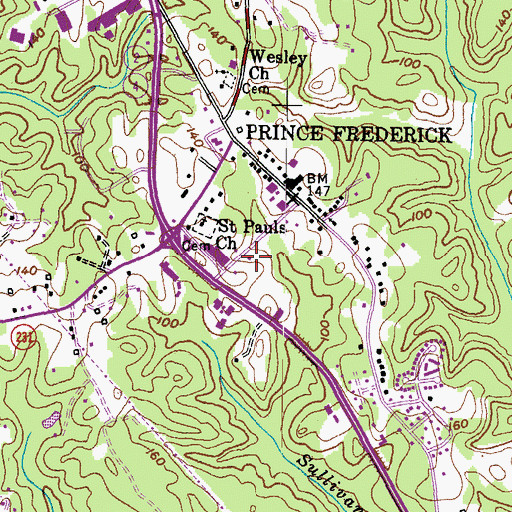 Topographic Map of Prince Frederick Post Office, MD