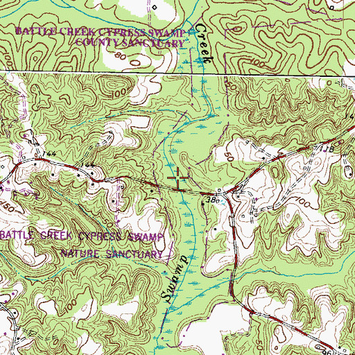 Topographic Map of Battle Creek Cypress Swamp Nature Sanctuary, MD