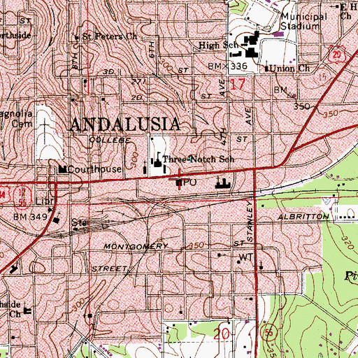 Topographic Map of Andalusia Post Office, AL