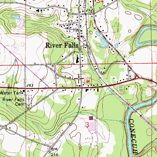 Topographic Map of River Falls Post Office, AL