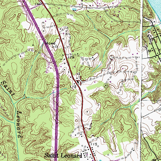 Topographic Map of Saint Leonard Post Office, MD