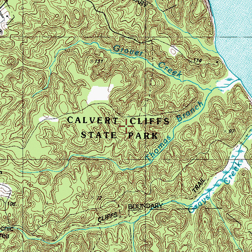 Topographic Map of Calvert Cliffs State Park, MD