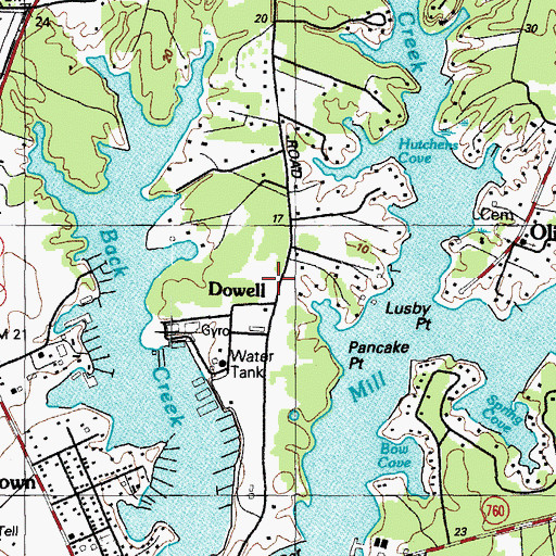 Topographic Map of Dowell Post Office, MD