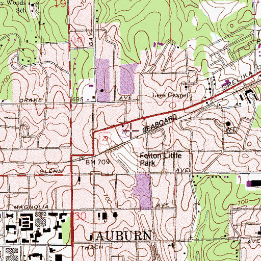 Topographic Map of Auburn Post Office, AL