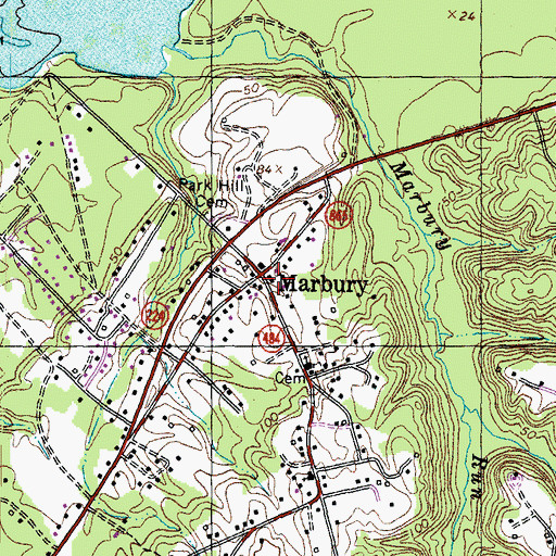 Topographic Map of Marbury Post Office, MD