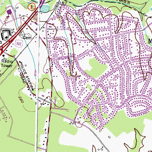Topographic Map of Mattawoman Estates, MD