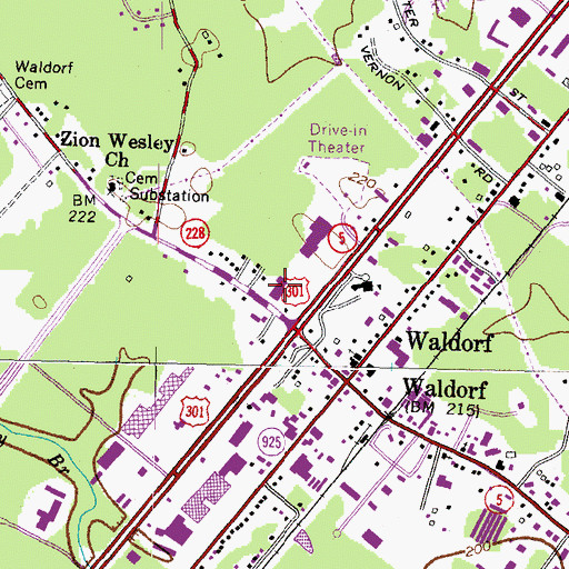 Topographic Map of Waldorf Plaza Shopping Center, MD