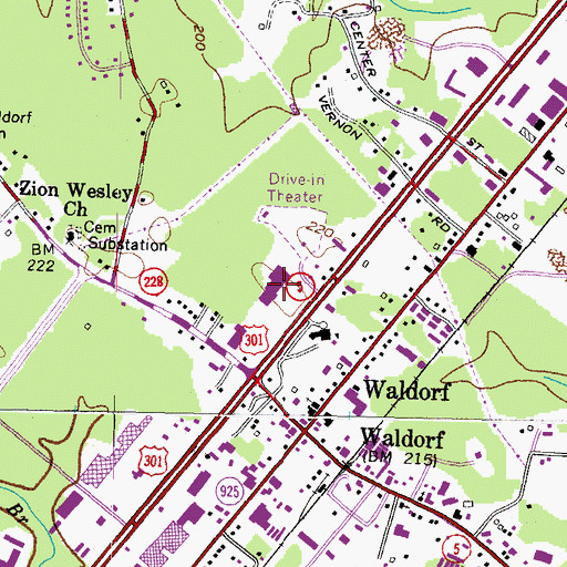 Topographic Map of Waldorf Shopping Mall Shopping Center, MD