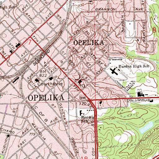 Topographic Map of Opelika Post Office, AL