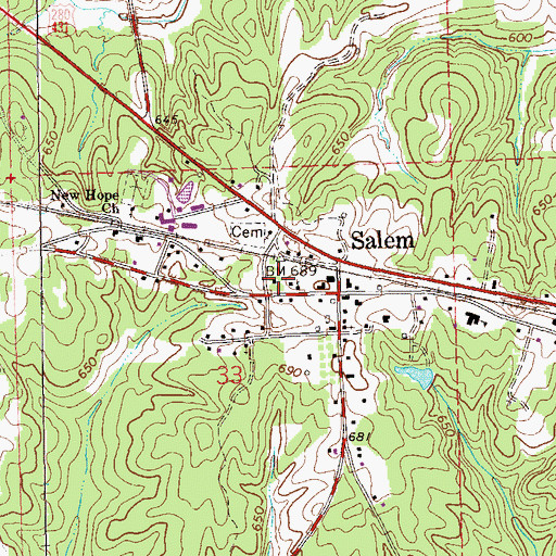 Topographic Map of Salem Post Office, AL
