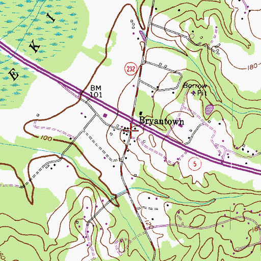 Topographic Map of Bryantown Historic District, MD