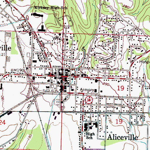 Topographic Map of Aliceville Post Office, AL