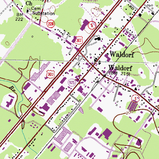 Topographic Map of Waldorf Volunteer Fire Department, MD