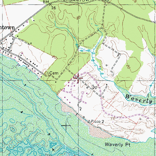 Topographic Map of Waverly Point, MD