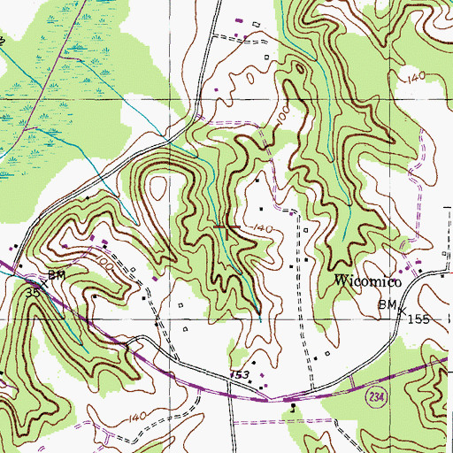 Topographic Map of Wicomico Mill (historical), MD