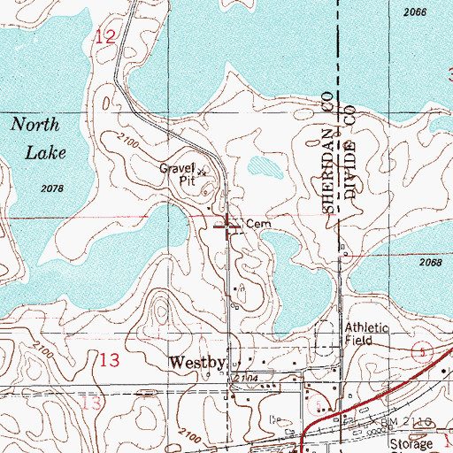 Topographic Map of Westby Catholic Cemetery, MT