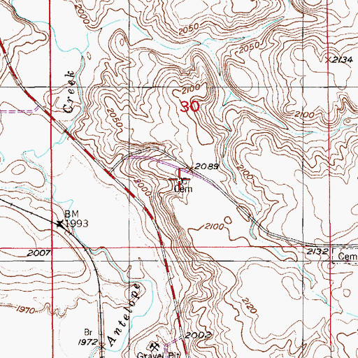 Topographic Map of Antelope Catholic Cemetery, MT