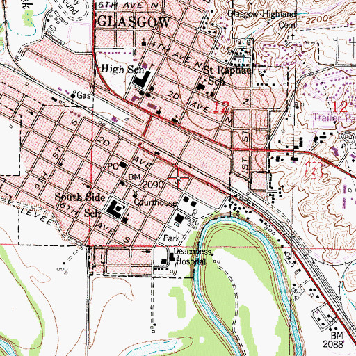 Topographic Map of Glasgow Family Chiropractic Clinic, MT