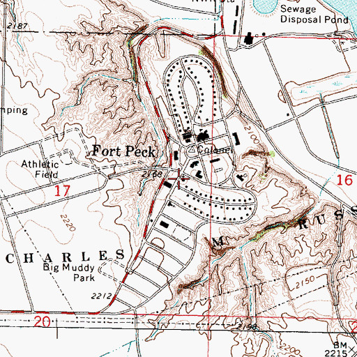 Topographic Map of Fort Peck Chapel, MT