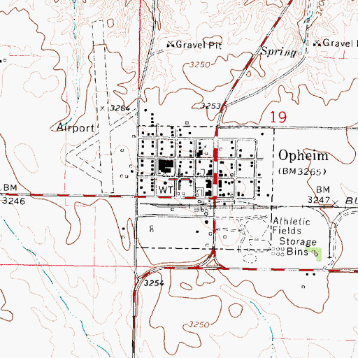 Topographic Map of First Baptist Church of Opheim, MT