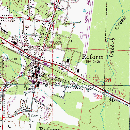 Topographic Map of Reform Post Office, AL