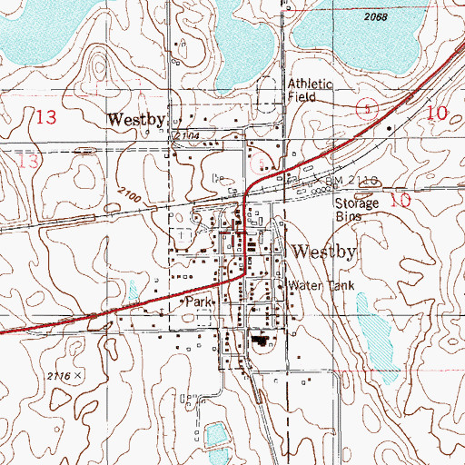 Topographic Map of Westby Post Office, MT