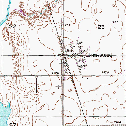 Topographic Map of Homestead Elevator, MT