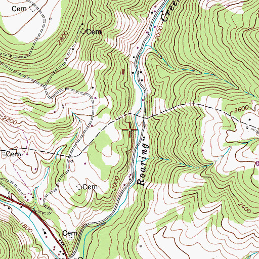 Topographic Map of Roaring Springs, WV