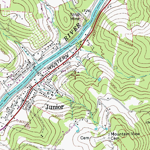 Topographic Map of Town of Junior Spring, WV