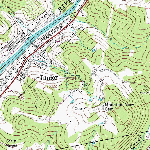 Topographic Map of Town of Junior Spring, WV